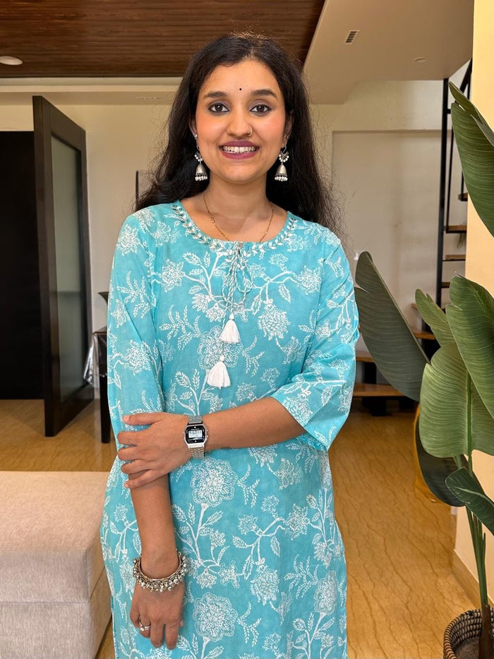 Khushi Everyday Cotton Kurta- Blue