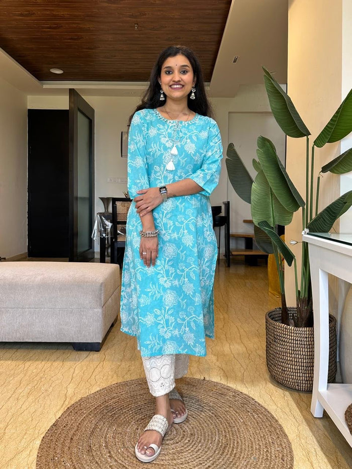 Khushi Everyday Cotton Kurta- Blue