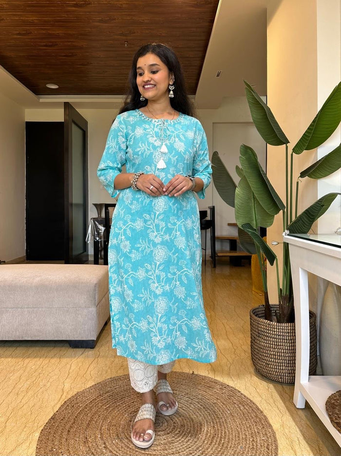 Khushi Everyday Cotton Kurta- Blue