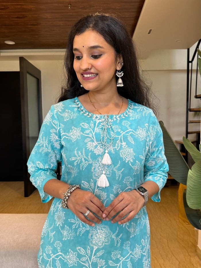 Khushi Everyday Cotton Kurta- Blue