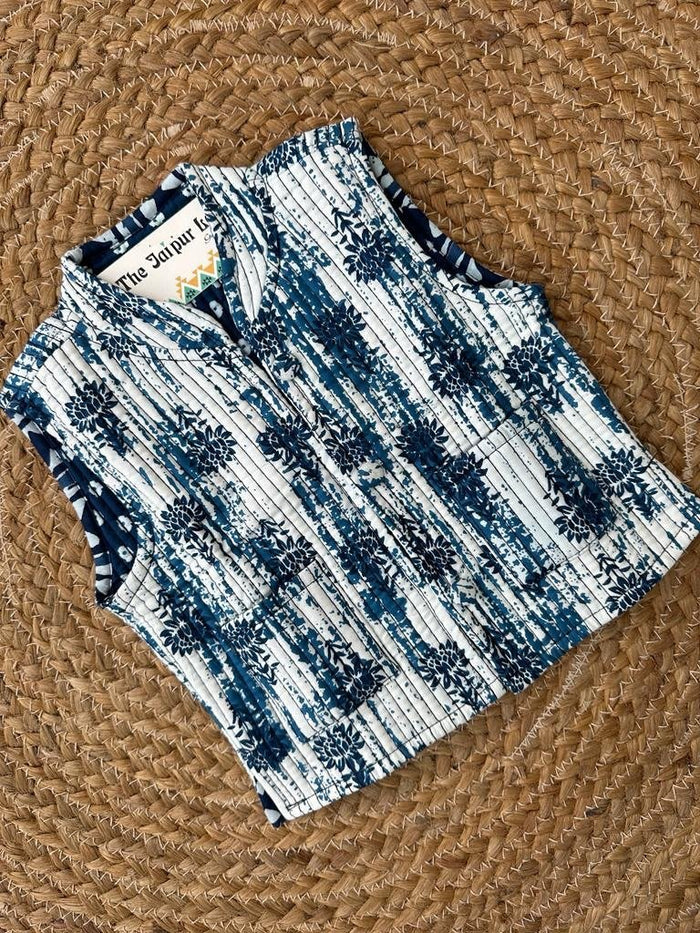 Kids??Indigo Shibori Reversible Quilted Jacket
