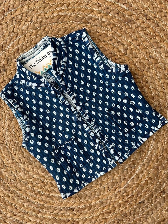 Kids??Indigo Shibori Reversible Quilted Jacket