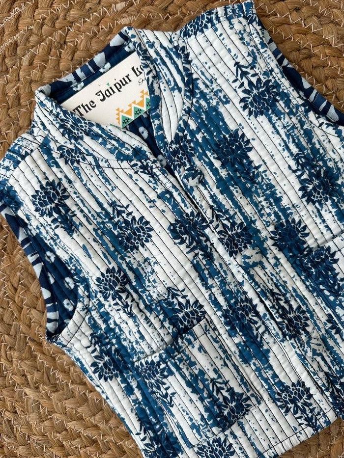 Kids??Indigo Shibori Reversible Quilted Jacket