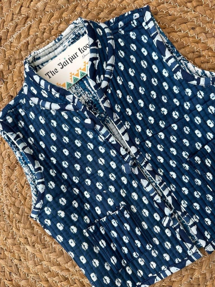 Kids??Indigo Shibori Reversible Quilted Jacket