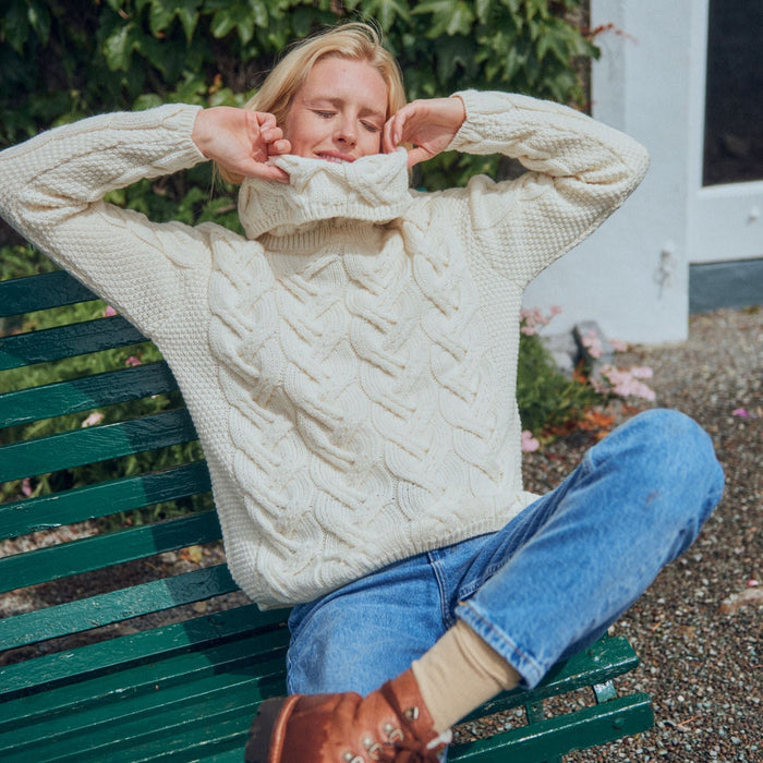 Kinsale Ladies Cable Natural Aran Sweater