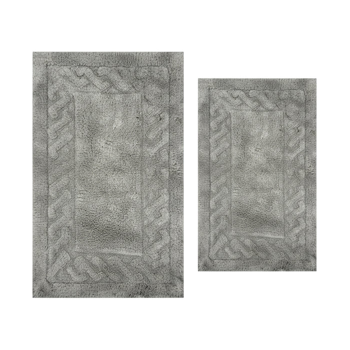Knightsbridge Stylish And Comfortable Traditional Chain Design 2 PC Cotton Bath Rug Set 20"x30" & 24"x40" Silver