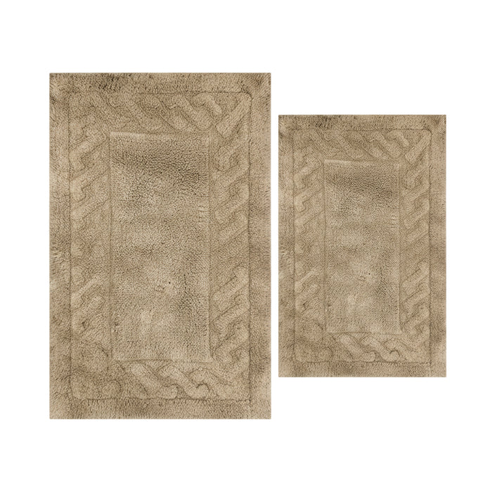 Knightsbridge Stylish And Comfortable Traditional Chain Design 2 PC Cotton Bath Rug Set 20"x30" & 24"x40" Stone