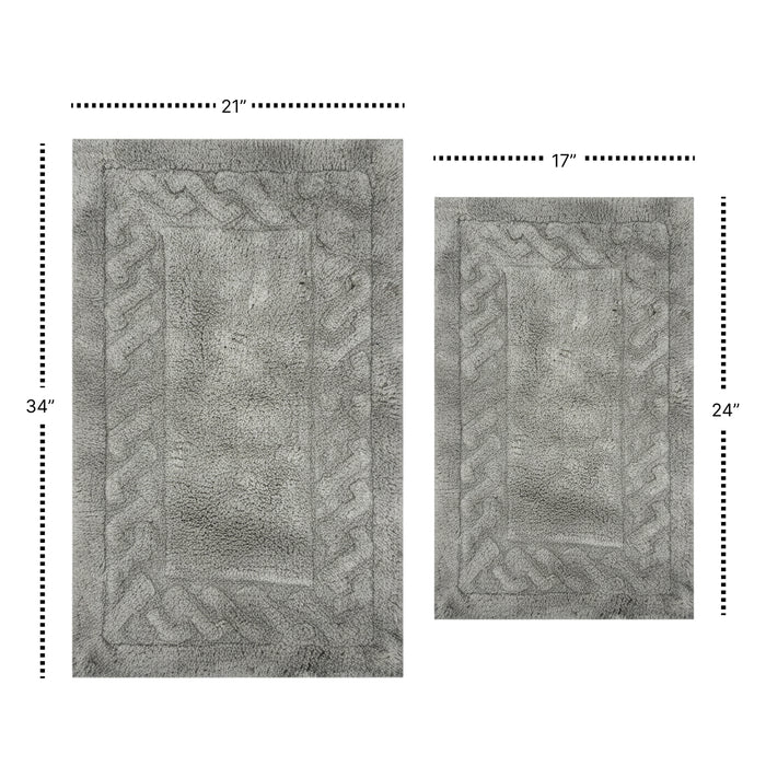 Knightsbridge Stylish And Comfortable Traditional Chain Design 2 PC Cotton Bath Rug Set 20"x30" & 24"x40" Silver