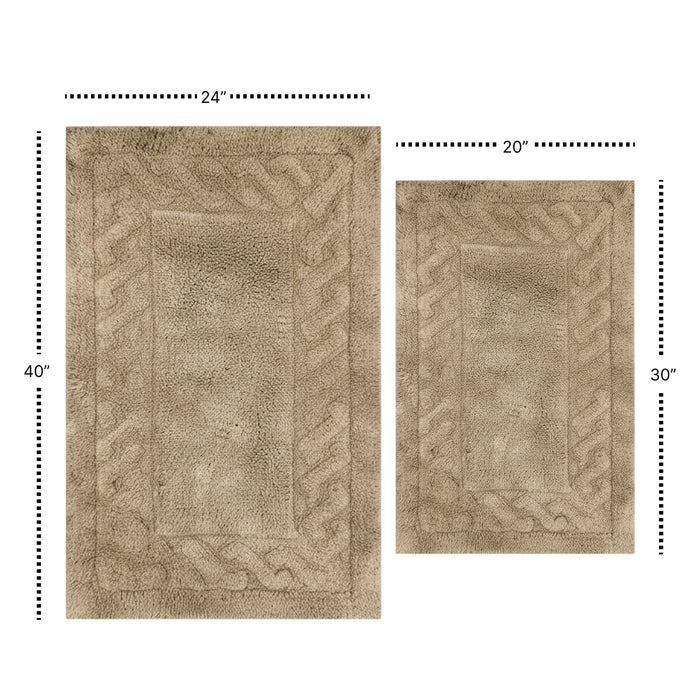 Knightsbridge Stylish And Comfortable Traditional Chain Design 2 PC Cotton Bath Rug Set 20"x30" & 24"x40" Stone