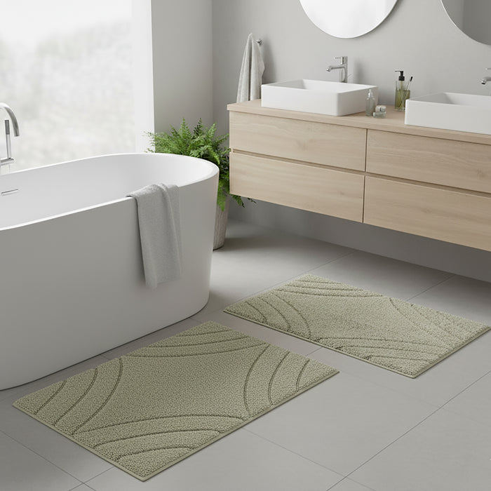 Knightsbridge Stylish And Comfortable Traditional Diamond Design 2 PC Cotton Bath Rug Set 20"x30" & 24"x40" Sage