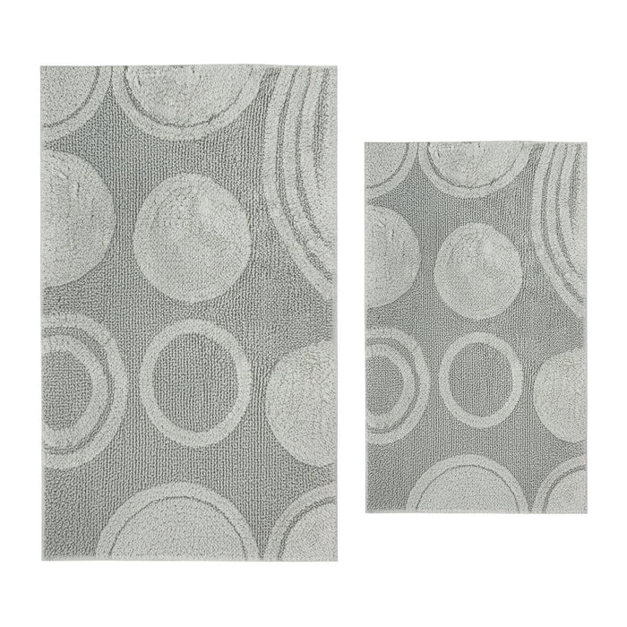 Knightsbridge Stylish And Comfortable Traditional Orbit Design 2 PC Cotton Bath Rug Set 20"x30" & 24"x40" Silver