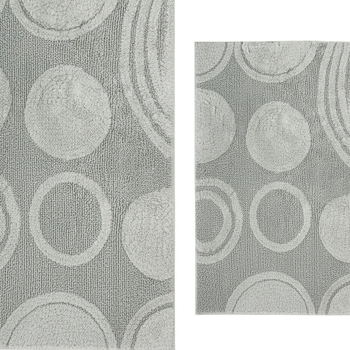 Knightsbridge Stylish And Comfortable Traditional Orbit Design 2 PC Cotton Bath Rug Set 20"x30" & 24"x40" Silver