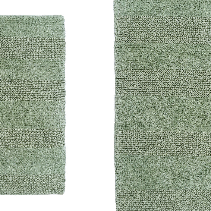Knightsbridge Stylish Comfortable Traditional Wide Cut Design 2 PC Cotton Bath Rug Set 17" X 24" & 21" X 34" Sage