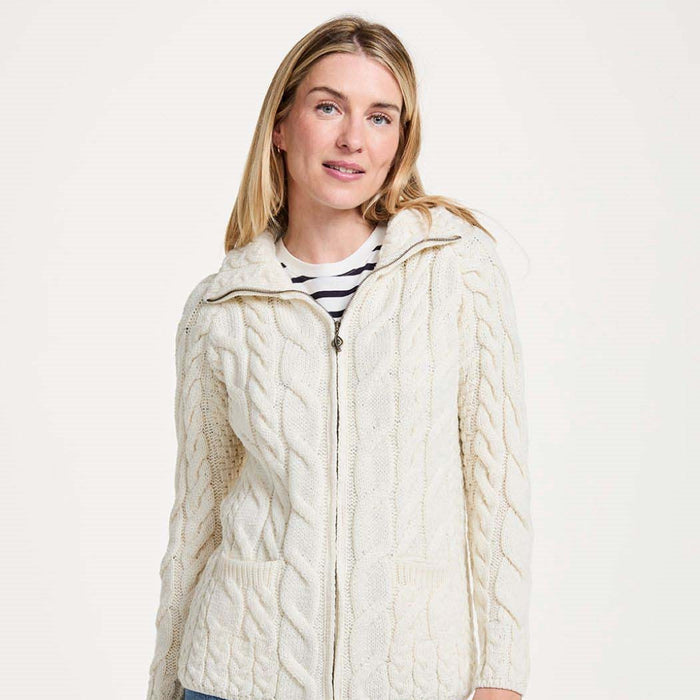 Ladies Natural Aran Cardigan with Full Zip