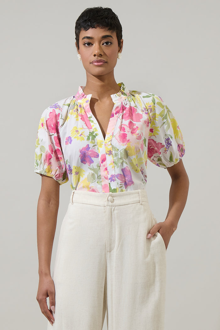Leonie Floral Lena Split Neck Top