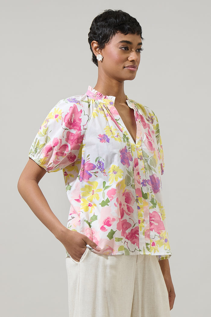 Leonie Floral Lena Split Neck Top