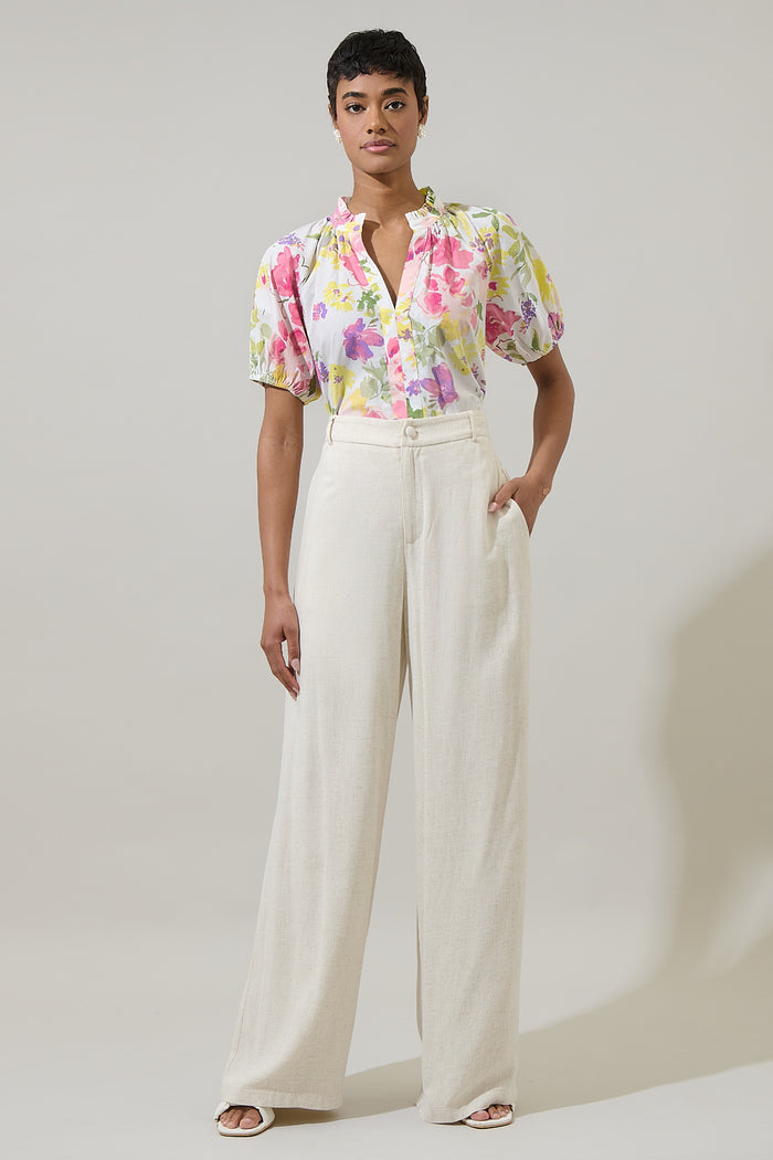 Leonie Floral Lena Split Neck Top