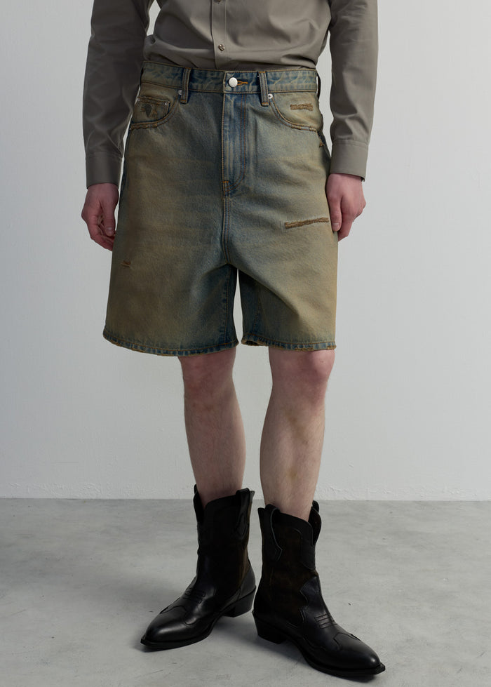 LIGHT BLUE WASHED JEANS SHORTS