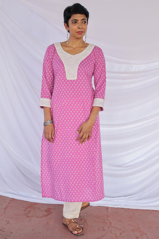 Lilac printed cotton kurta