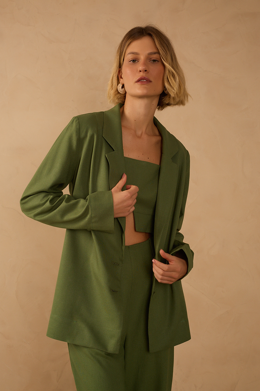 Linen Button Sleeve Blazer