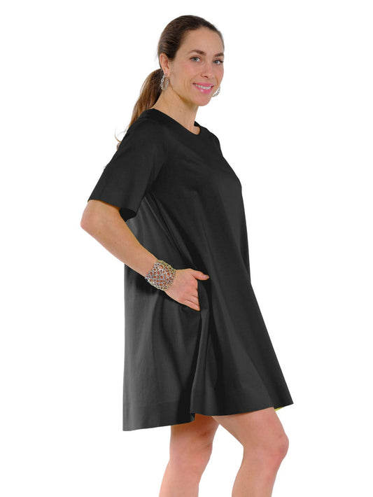 LIOR Women's Black Soft Knit Short Sleeve A Line Dress -"Diamond"