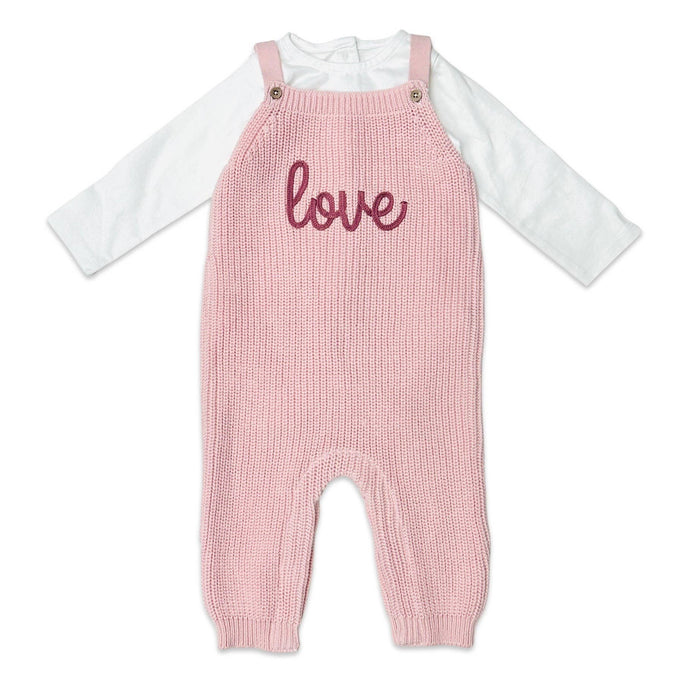 LOVE Embroidered Chunky Sweater Knit Baby Overall & Bodysuit