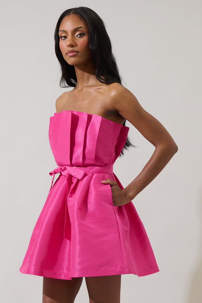 Lucida Strapless Pleated Mini Dress