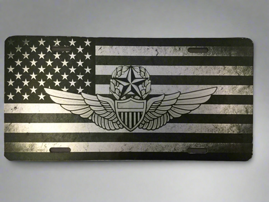 Master Pilot Wing with Flag License Plate