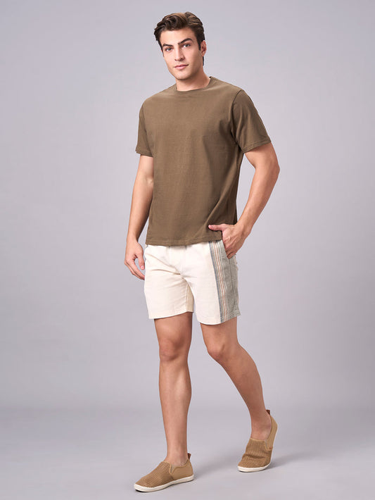 Men's 100% Cotton Regular Fit Striped Shorts Natural