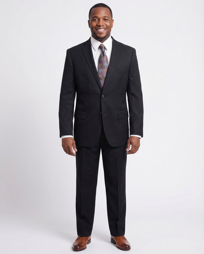 Men's Arthur Black Classic Fit Navy Blue Two Button Pleated Front Wool Suit - The Suit Depot