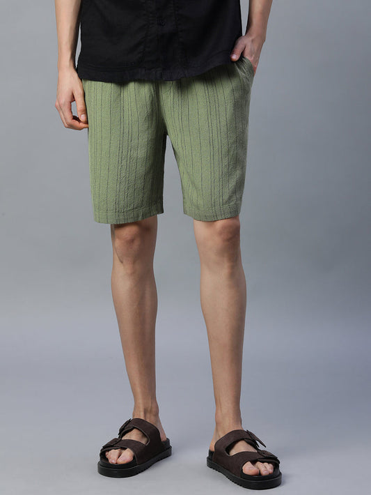 Men's Linen Viscose Regular Fit Shorts Green