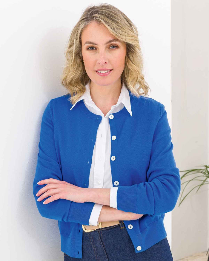 Merino Short Cardigan - Azure - The Classic Boutique