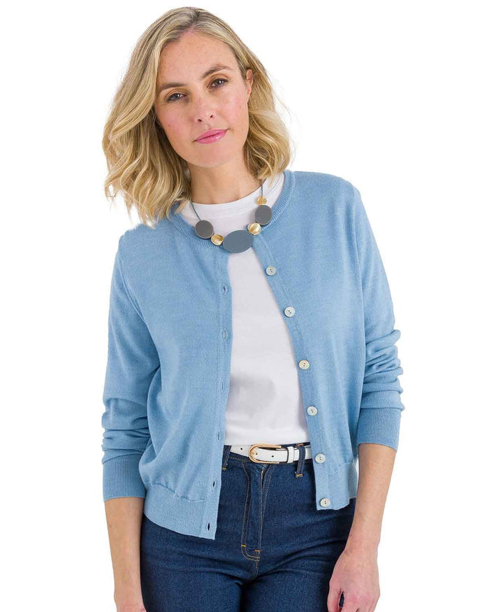 Merino Short Cardigan - Pale Blue - The Classic Boutique