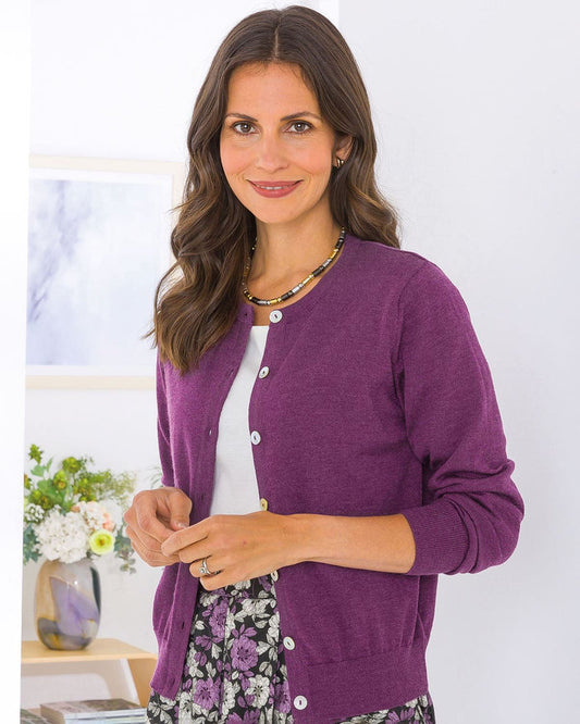 Merino Short Cardigan - Plum - The Classic Boutique
