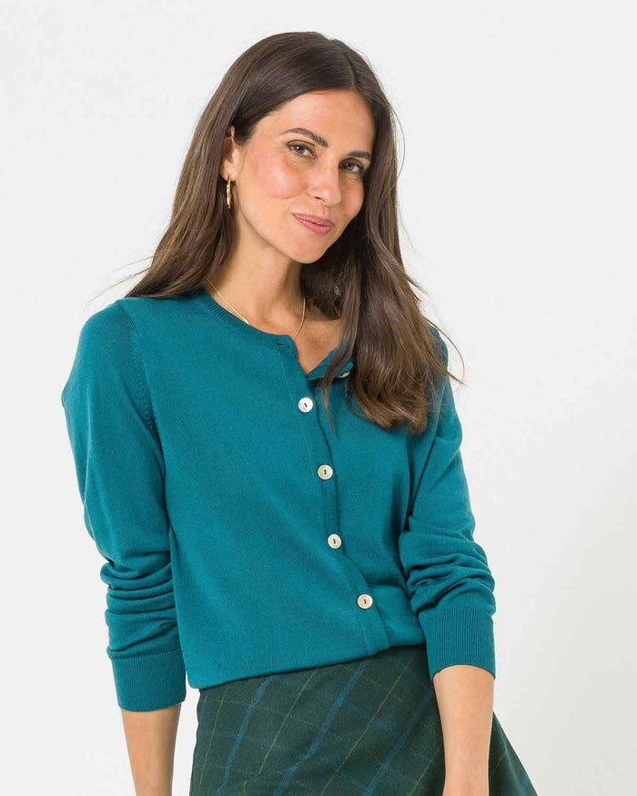 Merino Short Cardigan - Teal - The Classic Boutique