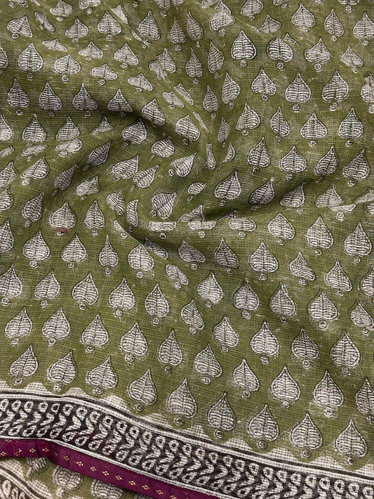 Mishrita Olive Foliate Kota Saree