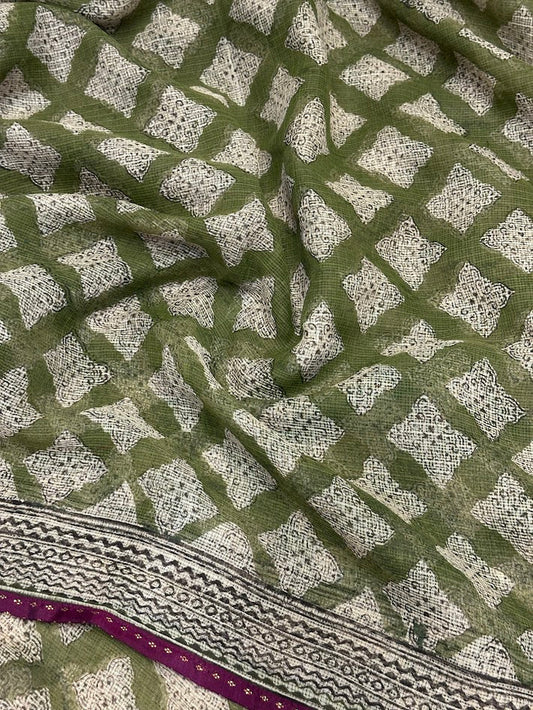 Mishrita Olive Geometric Kota Saree