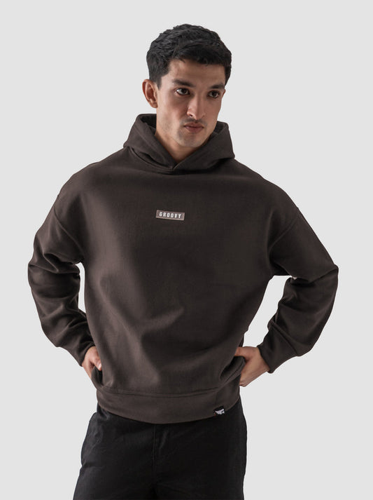 Mocha brown oversized hoodie male model side view full body Pakistan – GROOVY