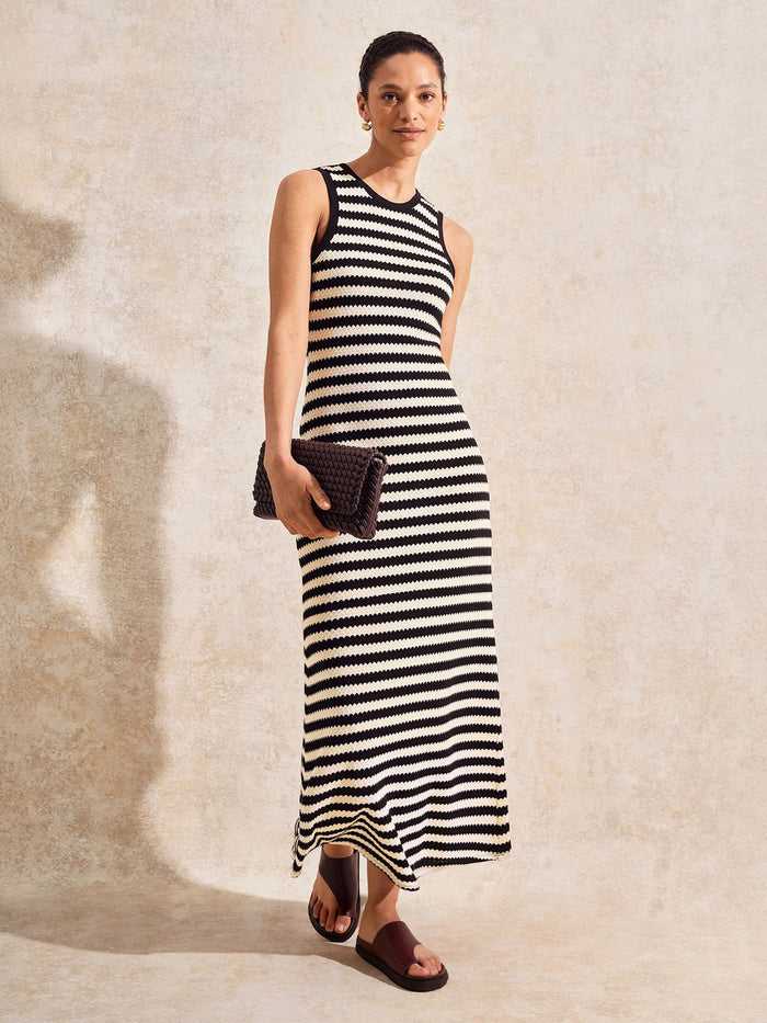 Mono Chevron-Stripe Knitted Dress