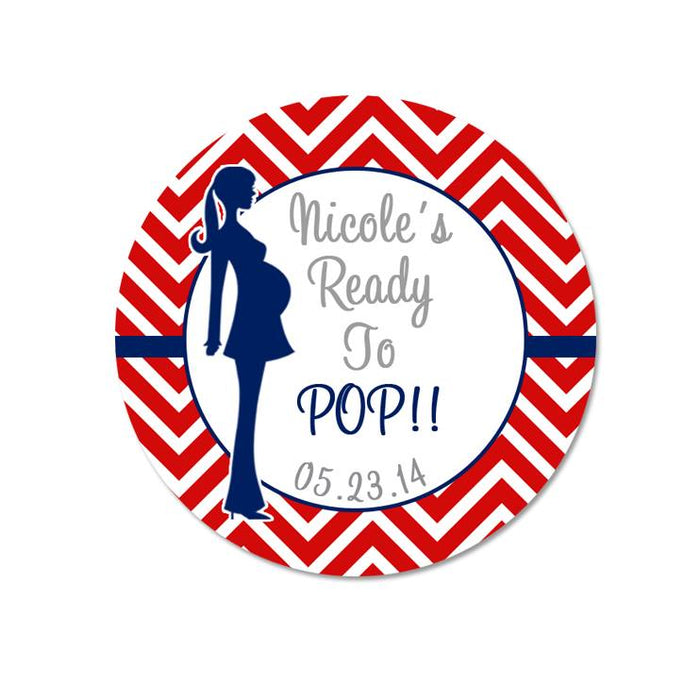 Mother To Be Silhouette Navy Chevron Wide Border Personalized Sticker Birthday Stickers - INKtropolis