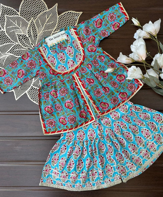 Mughal Bel Front Slit Sharara Set