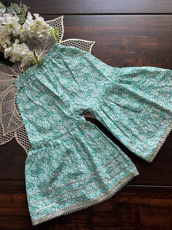 Mughal Front Slit Sharara Set - Green