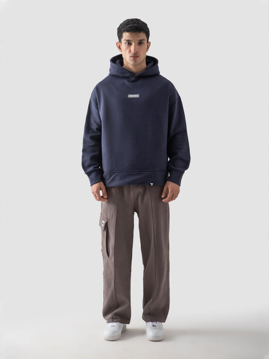 Navy blue oversized hoodie male model full body front view Pakistan – GROOVY