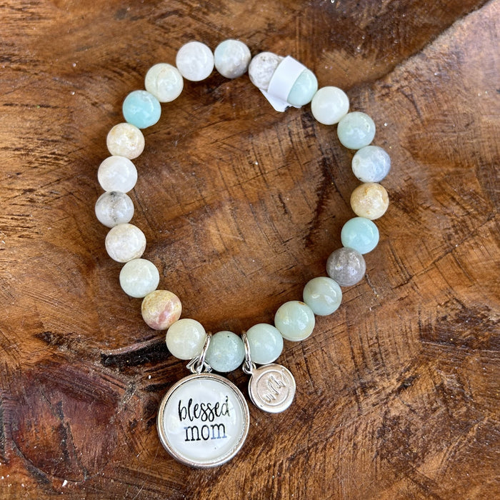 Blessed Mom (Muted Blue, Gray, Beige, Cream Beads)