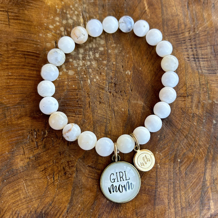 Girl Mom (Creamy White & Gray Beads)