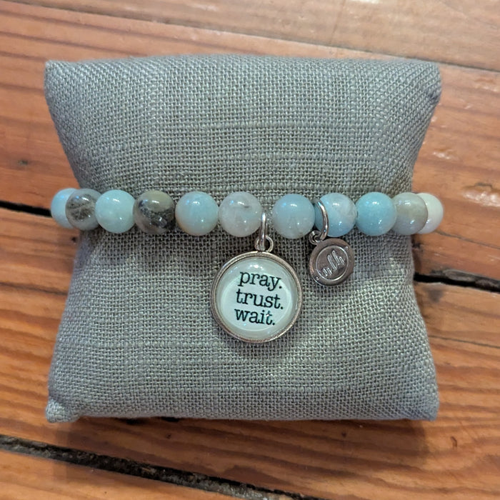 Pray Trust Wait (Gray Cream Lt Blue Marbled Beads)