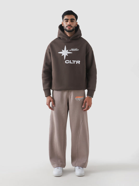 Never Stopping Culture hoodie male model back view 340 GSM fleece Pakistan – GROOVY