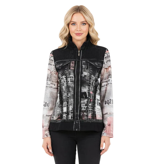 Newspaper Collage Mesh Jacket with Coordinating Tank - 31437