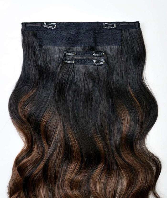 #Off Black Balayage Classic Halo Hair Extensions — Value Grade
