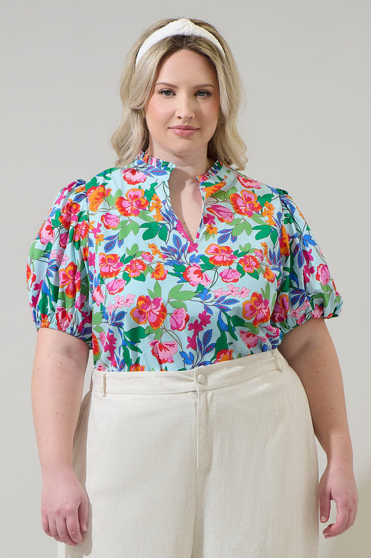 Orlena Floral Daly Split Neck Top Curve